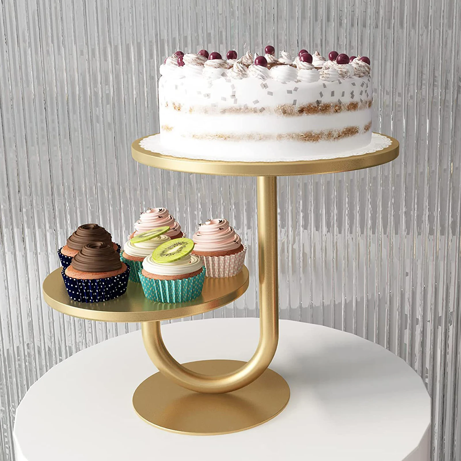 10/8 Inch 2 Tier Gold Cake Stand Round Cupcake Stand for Parties Wedding Birthday Family Party Dessert Tray Pie Plates