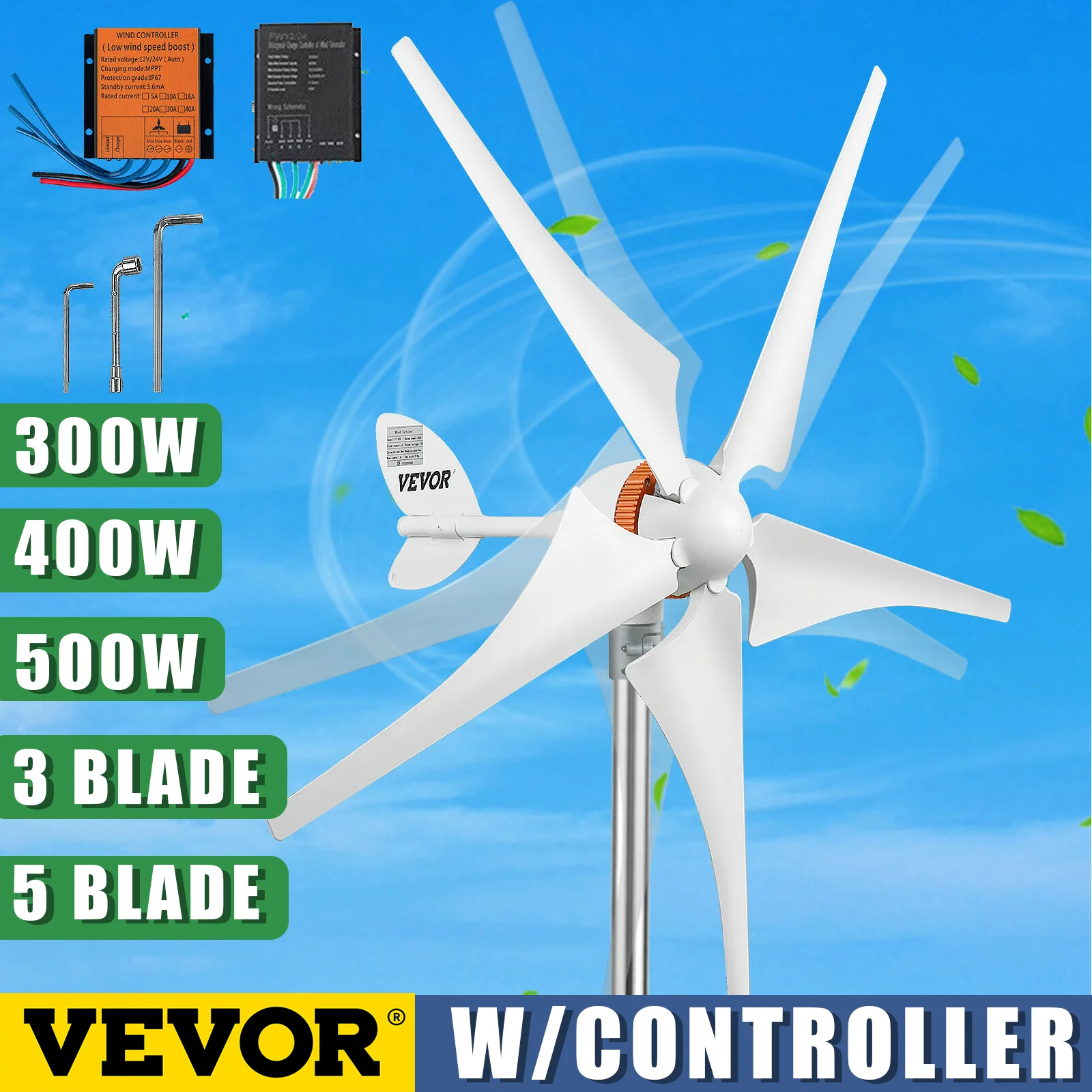 

VEVOR 12V ветрогенератор 300W-500W с контроллером 3 5 лопастей небольшой ветровой турбины для домашнего использования низкий уровень шума высокая э...