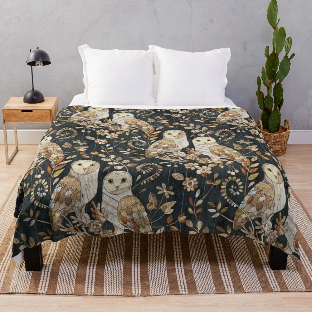 

Wooden Wonderland Barn Owl Collage Throw Blanket thin blanket