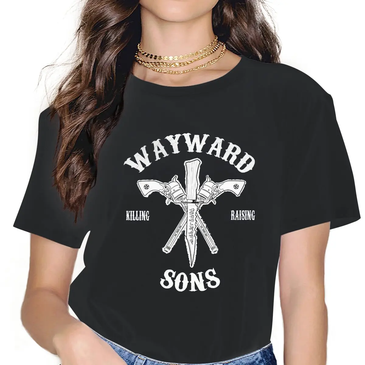 

Wayward Sons Women T Shirts Supernatural Bobby Singer TV Humorous Tees Short Sleeve Crew Neck T-Shirts Cotton Original Clothes