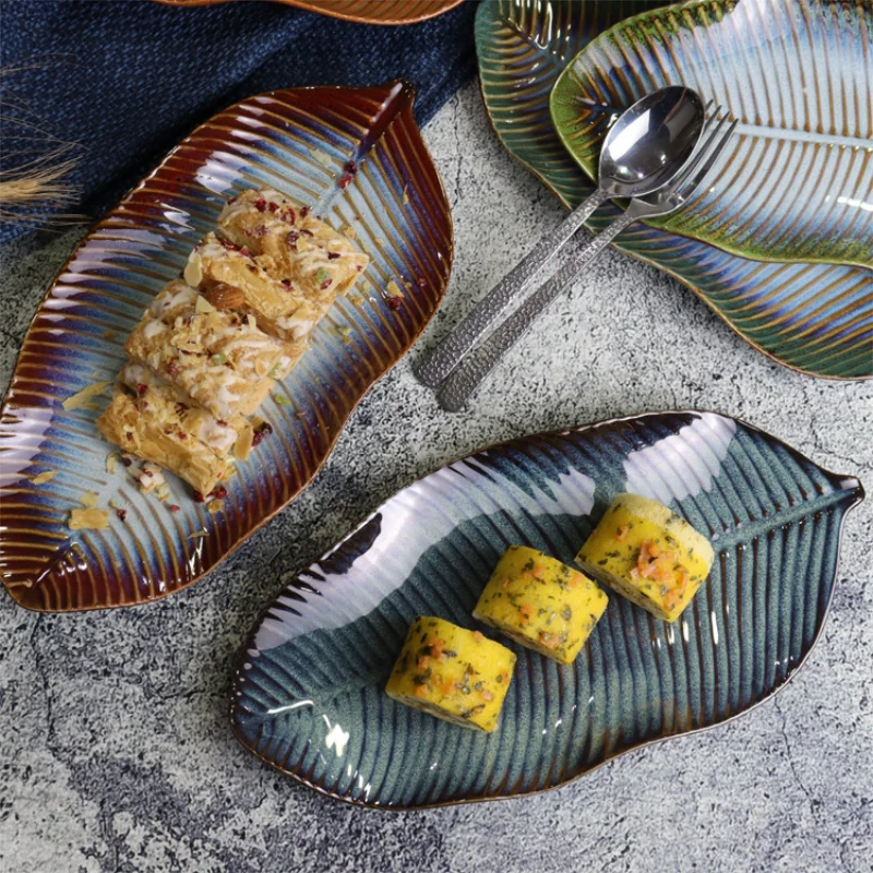 

Japanese-style embossed leaf special-shaped dinner plates dishes and plates sets japanese dish set sushi plate air fryer ceramic