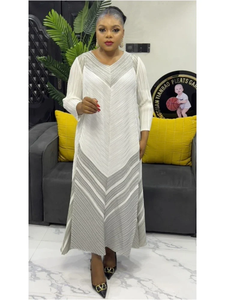 ANLAN 2024 новинка зимы темпераментное плиссированное длинное платье с принтом Miyake