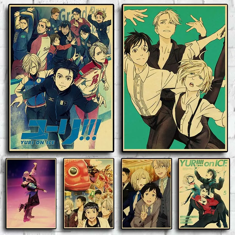 

Художественный постер Yuri on Ice в стиле ретро с японским аниме для украшения дома, постеры на холсте для детской комнаты, настенные художественные постеры