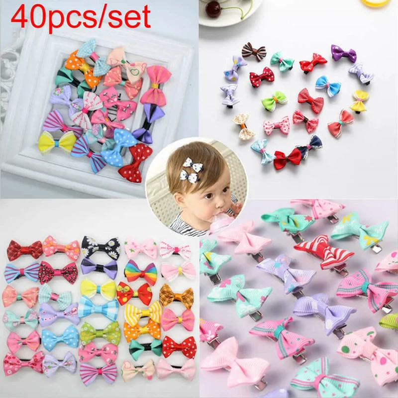 

40Pcs Baby Girl's Barrettes Bow Ribbon Hair Bow Clips Print Flower Hair Clip Hairpins Kids Hair Butterfly Decor Accessories