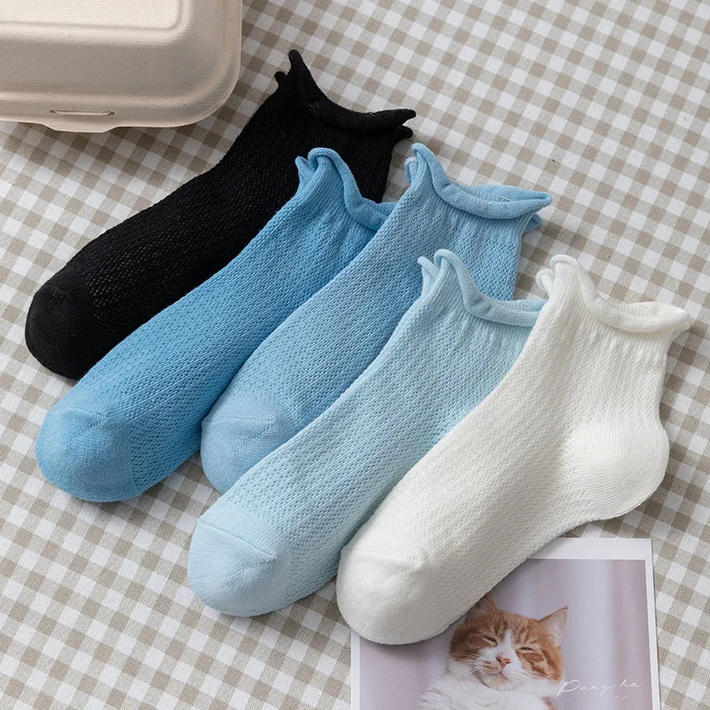 

Simple solid color small plaid INS socks lace spring and summer JK Harajuku Lolita rolled girls socks sports breathable socks