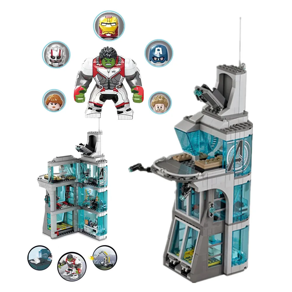 

618PCS Avengers Tower Disney Marvel Spiderman Iron Man Hulk Toys Antman Captain Figures Building Block Brick Kid Gift Boys Set