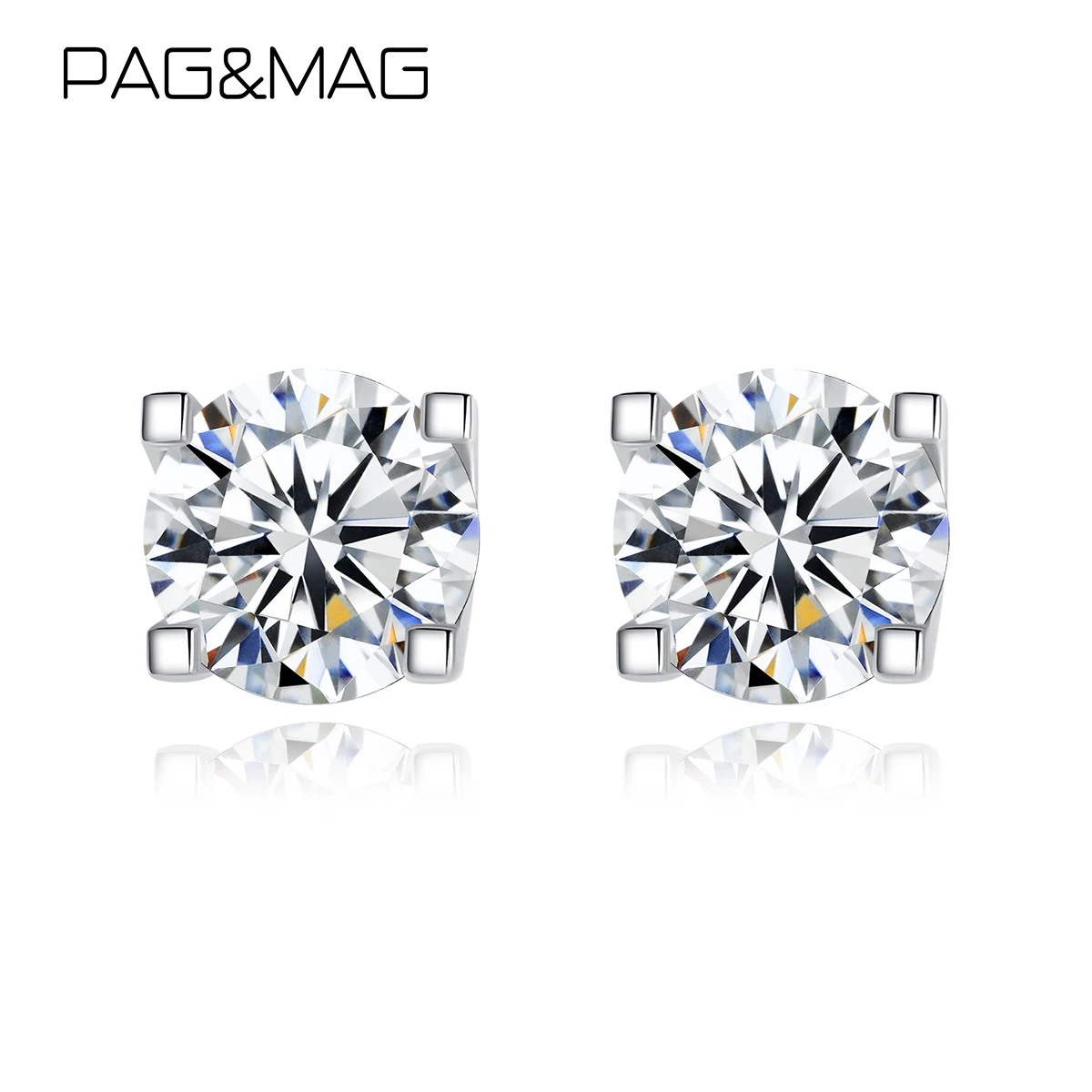 Серьги-гвоздики PAG &amp MAG с муассанитом 1 карат S925 стильные шпильки в