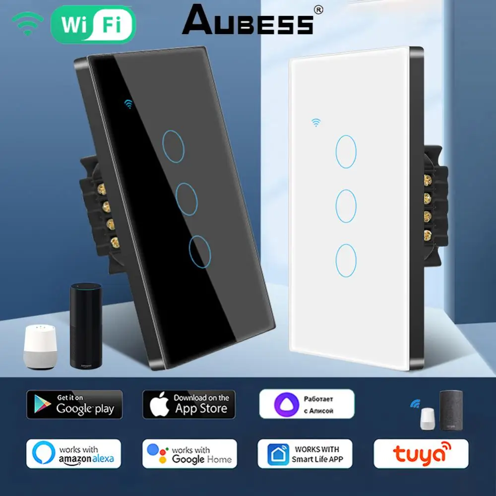 

Умный сенсорный выключатель TUYA, Wi-Fi, с нулевой линией, 1/3/4 клавиш, голосовое управление, умный дом через приложение Smart Life через Alexa Google Home