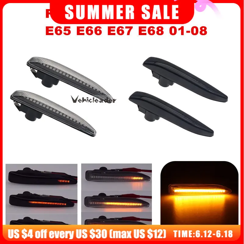 

2Pcs Car LED Side Marker Turn Signal Lights Dynamic Flowing Sequential Indicator Lamp For BMW 7 Series E65 E66 E67 E68 2001-2008