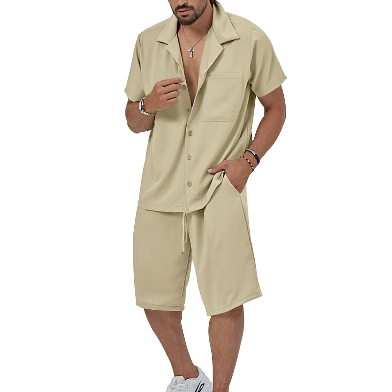 

Cubancollar Europe and The United States Hot Summer Men's New Casual and Comfortable Lapel Shirt Short-sleeved Shorts Suit Trend
