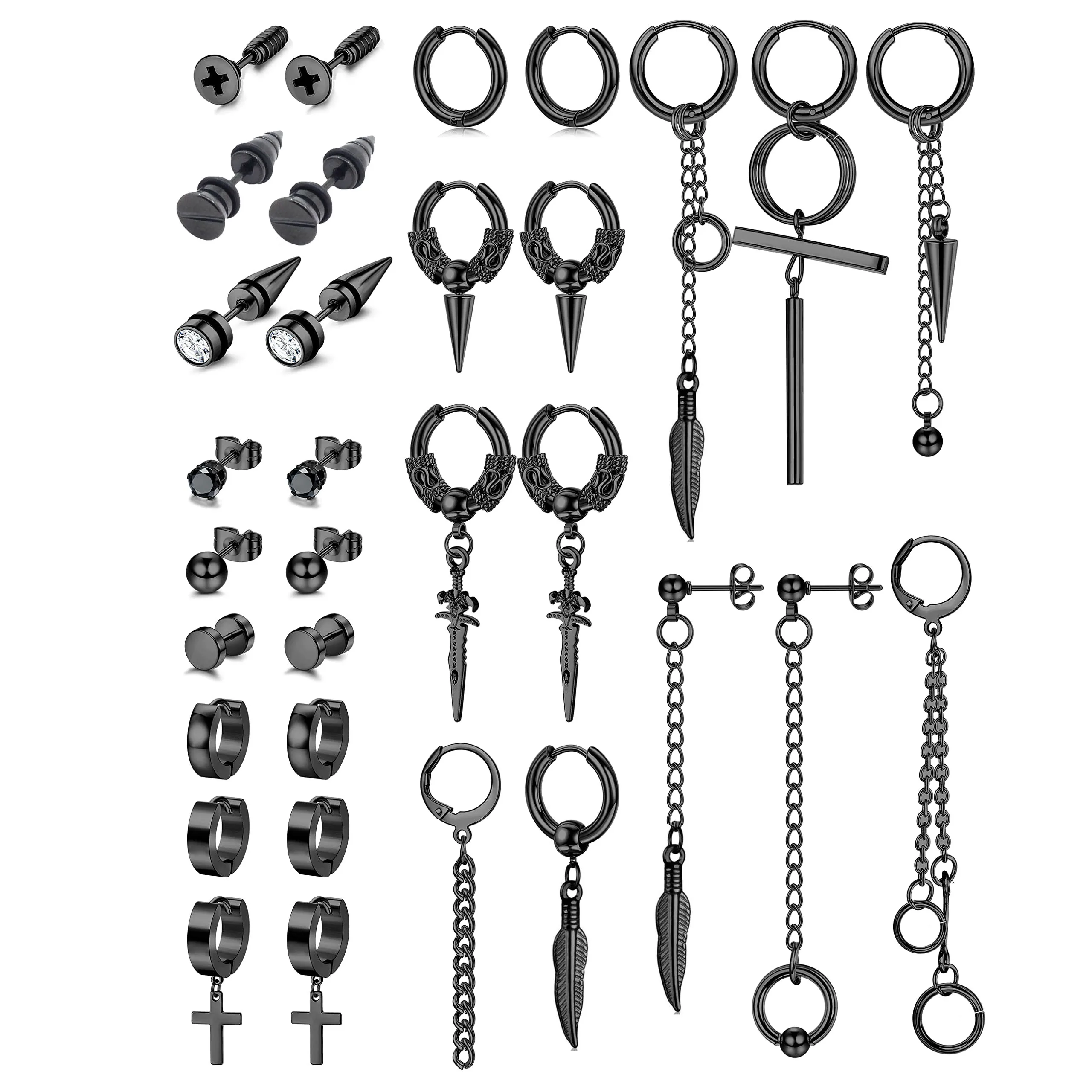 

Серьги-гвоздики из нержавеющей стали для мужчин и женщин, длинные серьги-кольца с цепочкой, пирсинг, цвет черный, 2-32 шт.
