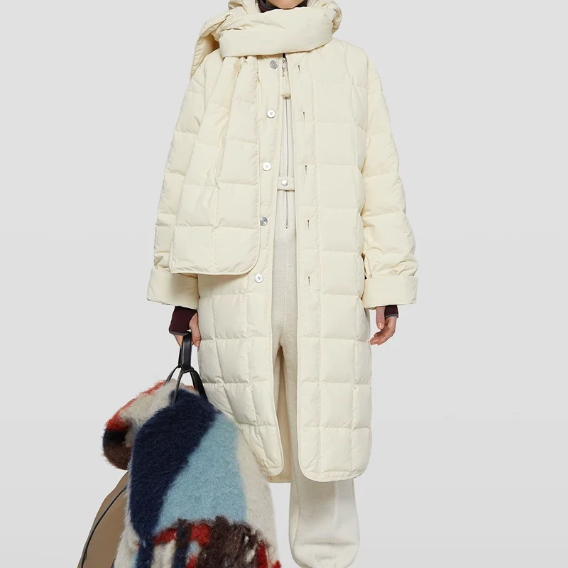 

Waterproof Fabric Winter New Mid Length Temperament Parkas Women Plaid Quilted Hooded Down Jacket Women