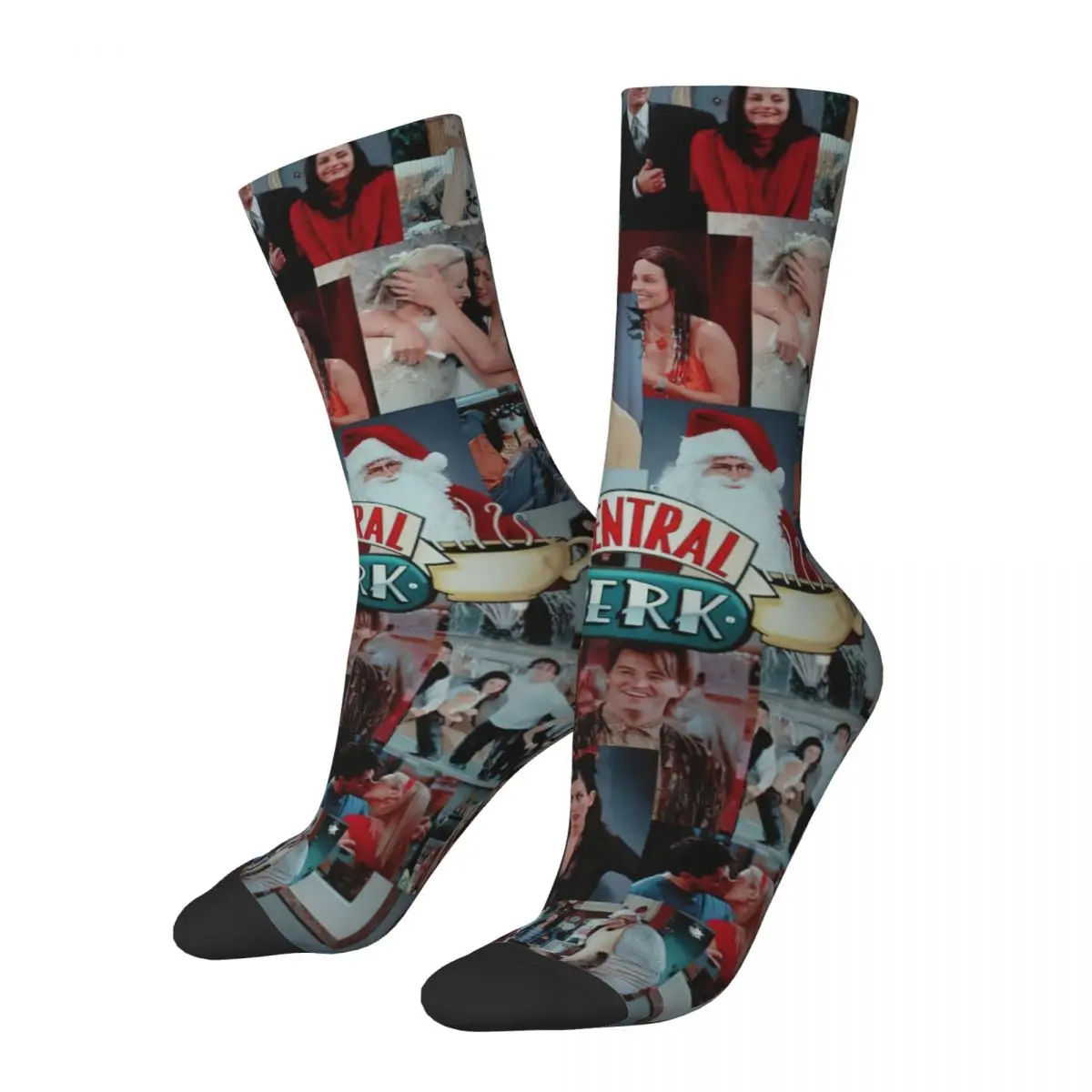 

Retro Friends TV Show Collage Basketball Socks American Central Perk Polyester Middle Tube Socks for Women Men Sweat Absorbing