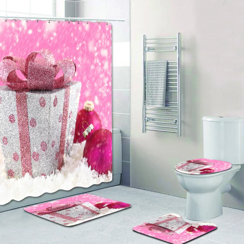 

Christmas Cartoon Series Printing Home Decor Bathroom Toilet Sets Shower Curtain Mats Carpet Home Textile Sets Rideau De Douche