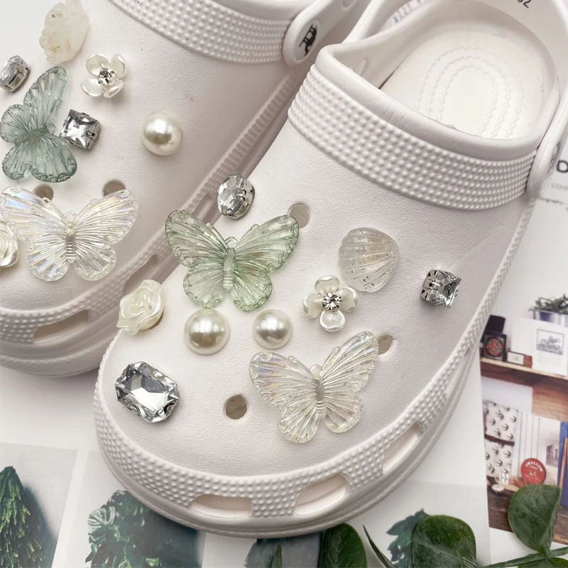 1 set DIY Croc Charms Designer Elegant Flowers Butterfly Clogs Shoe Buckle Luxury Bundle Croc High Quality
