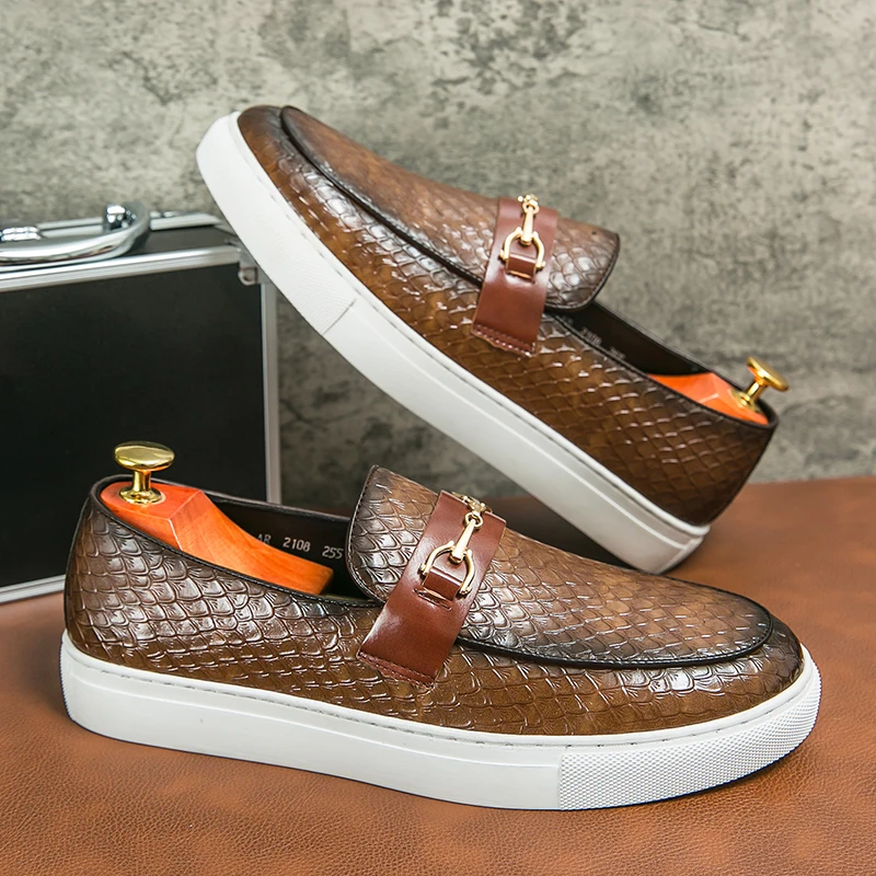 

New Black Casual Loafers Men Vulcanize Shoes Brown Slip-On Spring Autumn Handmade Luxury Quality Big Size 38-46 Zapatos Hombre