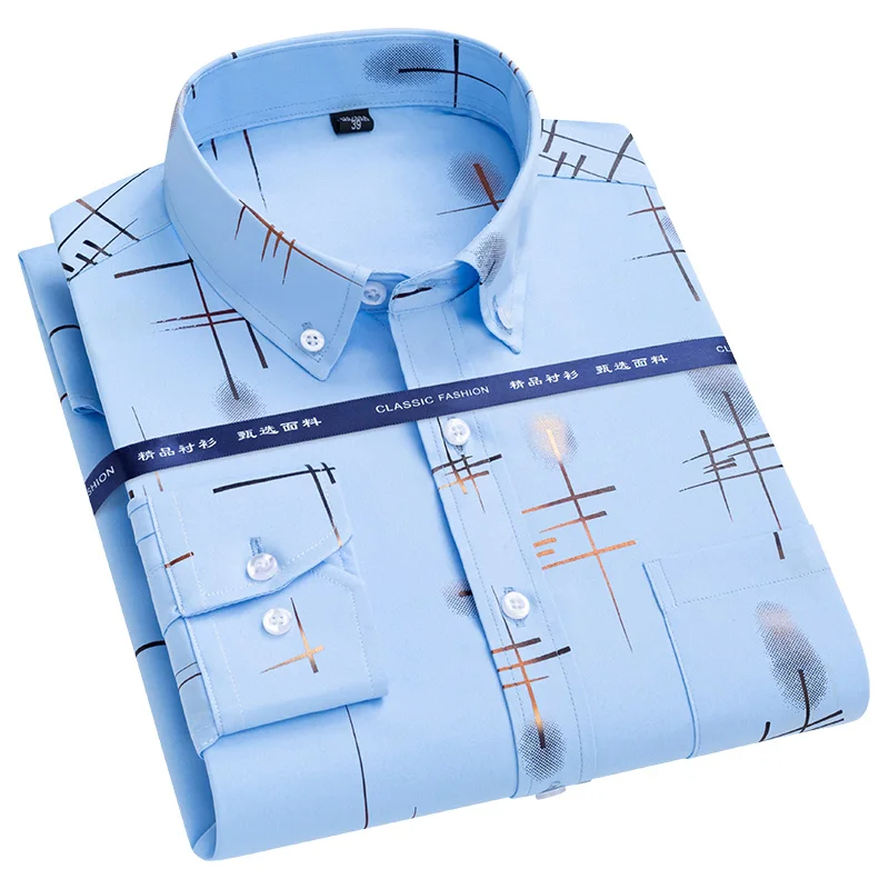 2022 Men Fashion Printed Shirts Men Bronzing Long Sleeve Social Formal Quality Shirts Four Seasons Brand For Men Top Clothing