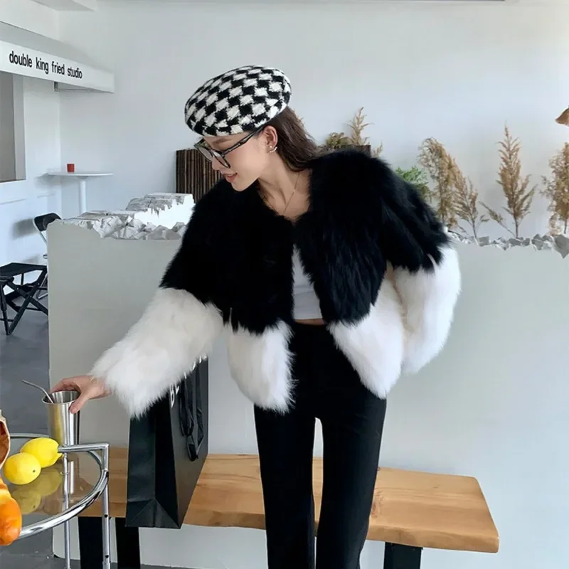 

Повседневный Модный зимний женский комбинезон из искусственного меха черного и белого цвета, Корейская куртка, женская одежда с длинным рукавом, новинка, приталенный лисий мех YCMYUNYAN