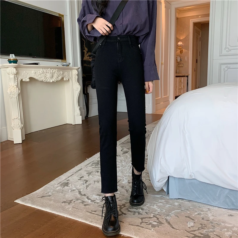 

DD0803 The new high-waist all-match slim straight-leg split nine-point jeans women's pencil pants jeans