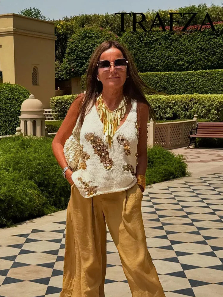 Женский трикотажный жилет с блестками TRAFZA универсальный пуловер без рукавов