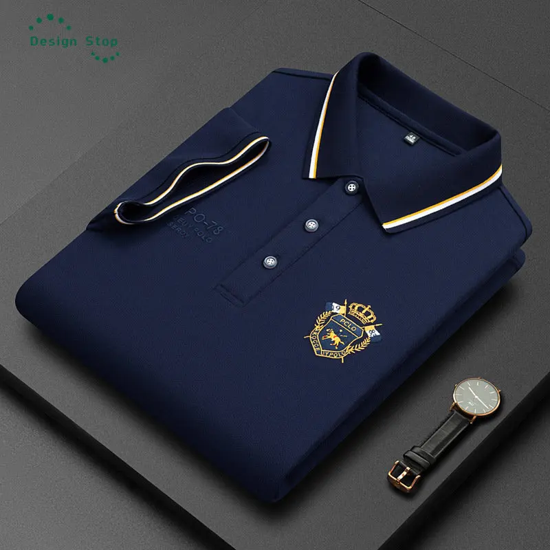 

High End Trend Embroidered Polo Shirt 2023 Summer Luxury And Handsome Fashion Casual T-shirt Short Sleeved Cotton Men's Clothing
