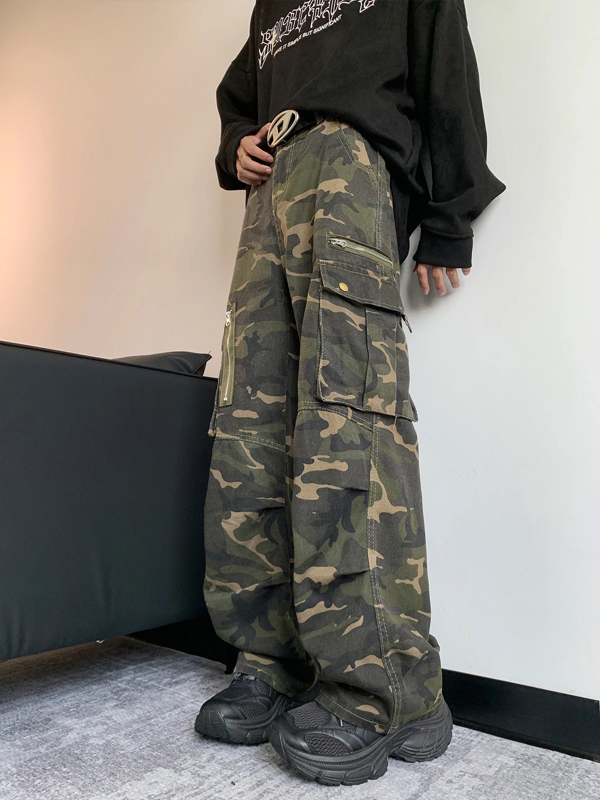 Зеленые женские джинсы с высокой талией в стиле хип-хоп модная винтажная уличная