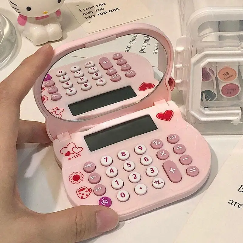 

Sanrios Hellokittys Kawaii Anime Peripheral Calculator Cute Cartoon Personality Girlish Portable Mirror Exquisite Workmanship