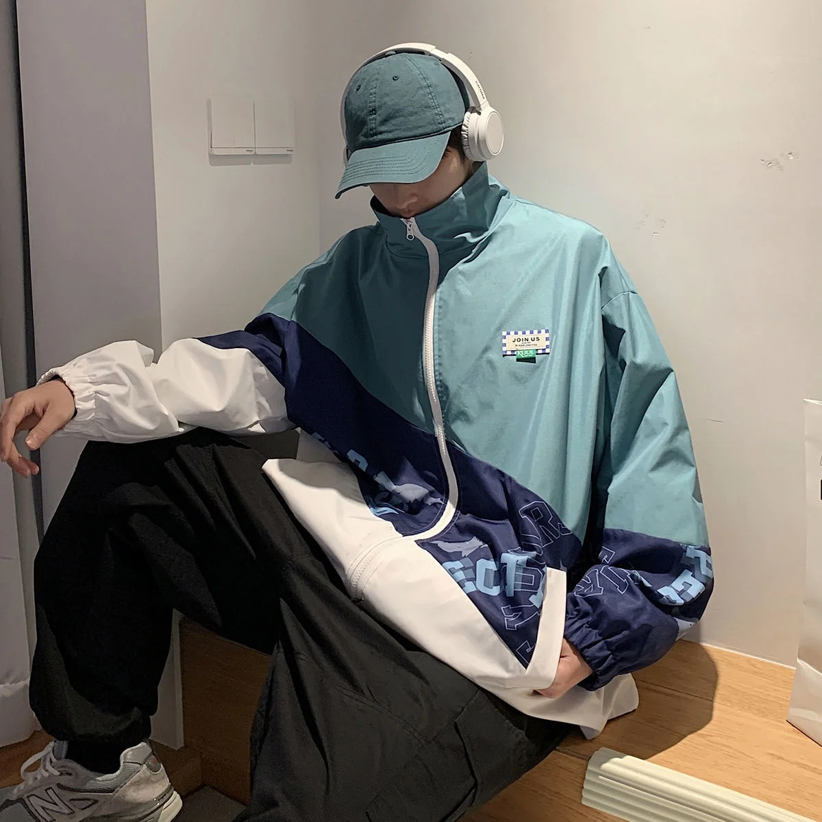 

Oversized Contrast Color Men's Jackets Fashion Brand Letter Couple Clothing Hip Hop Male Spring Zippers Coats