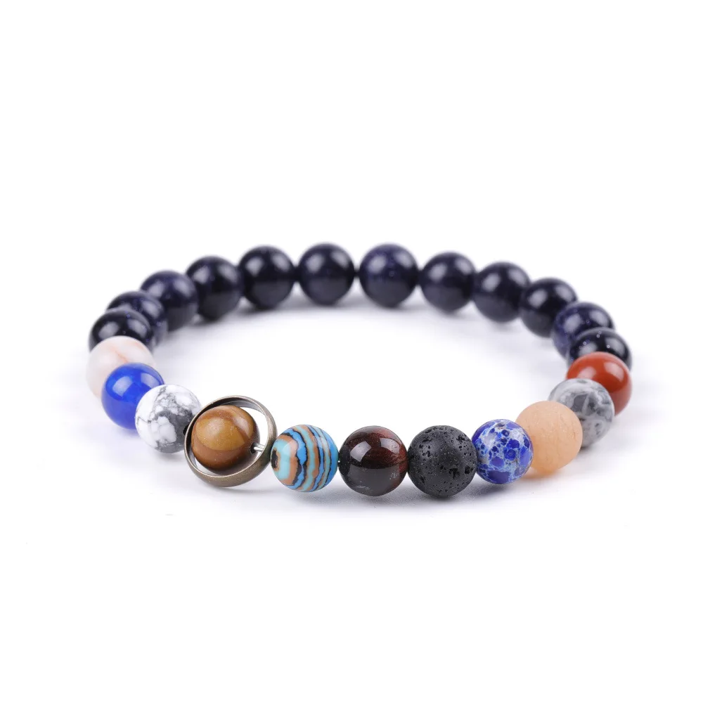 

Men Women Couple Models Starry Sky Galaxy Strand Bracelet Volcanic Stone Lapis Lazuli Blue Sandstone Beaded Man Bangle Gift