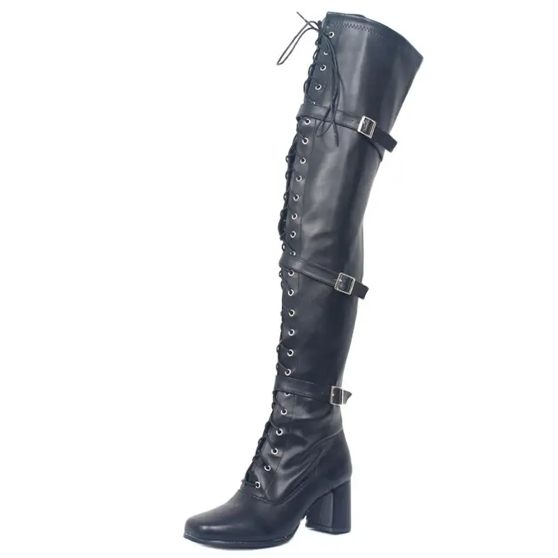 2023 New Fashion Over-The-Knee Thick Heel Buckle Strap Zip Patent Leather Thigh High Boots Go Go Shoes Custom Colors