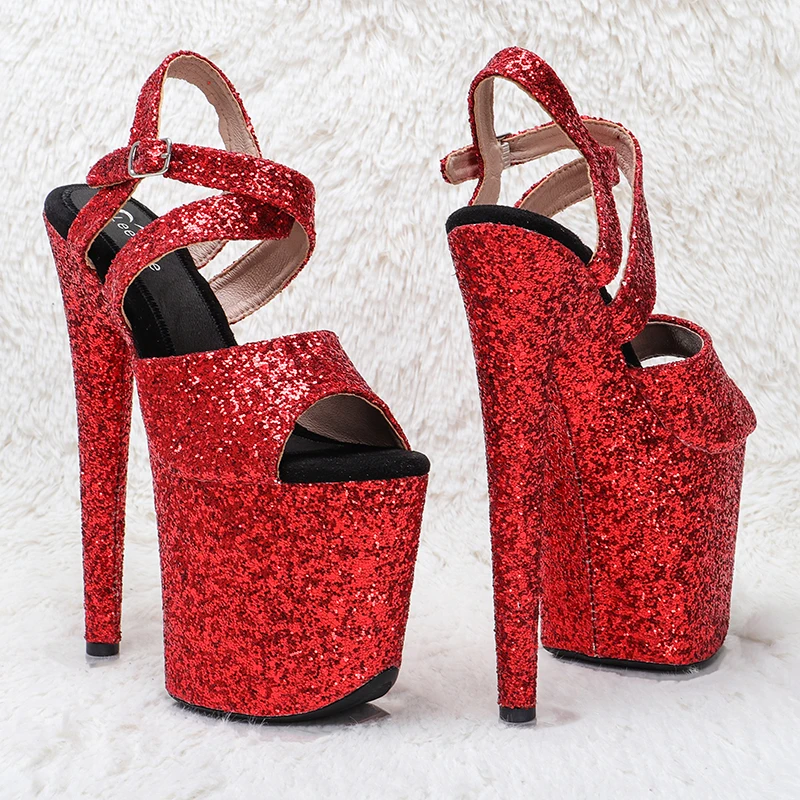 Leecabe 20cm/8inches  Beautiful RED Glitter Pole dancing shoes  High Heel platform Pole Dancing Shoes