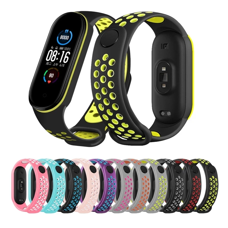 

Силиконовый ремешок для Xiaomi Mi Band 6 5 4 3, браслет, спортивный дышащий сменный Браслет для MiBand 5 MiBand 6 Mi Band 5