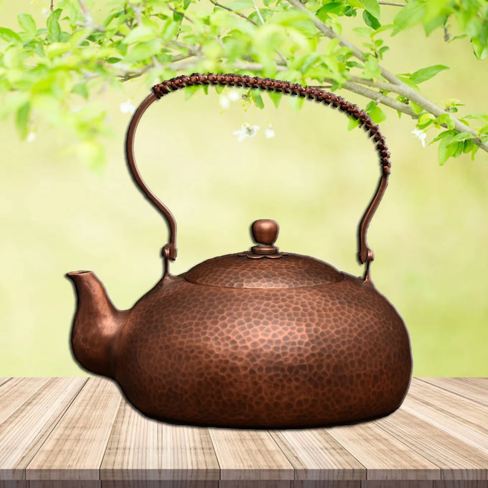 

1800 мл Ретро чайник из чистой меди, Красный медный чайник для кипячения воды для электрической керамической плиты, чайник для приготовления чая