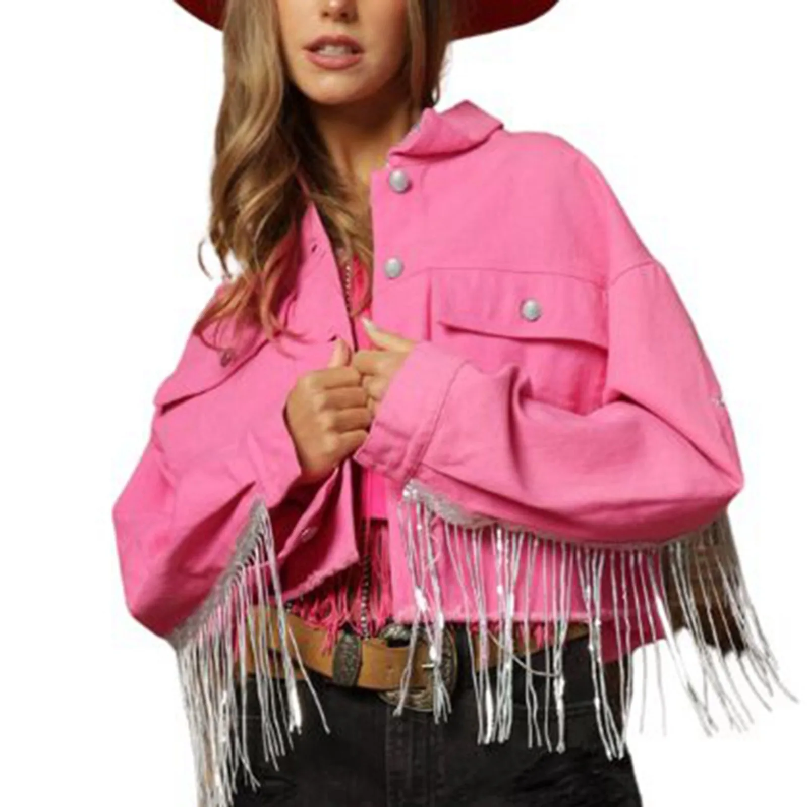 

Новинка 2023, куртки с бахромой и блестками для женщин, пальто с пятиконечными звездами на осень и зиму, женская одежда, модная верхняя одежда на пуговицах