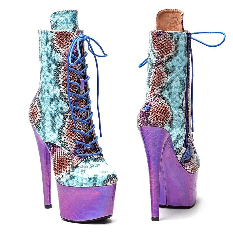 Leecabe 17CM/7Inches Snake Upper two colour Mix  High Heel platform Boots Closed toe  Pole Dance boot