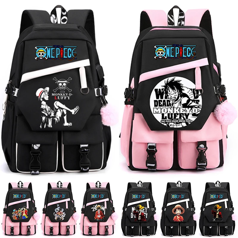 anime jednoczęściowy plecak nastolatek dziewczyna chłopiec tornister powrót do szkoły Bookbag kobiety D Luffy rozrywka USB Mochila
