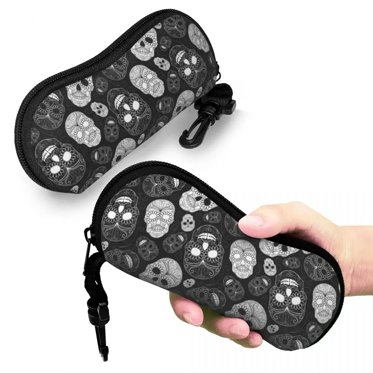 Черно-белый футляр для очков с сахарными черепами женский и мужской мягкий