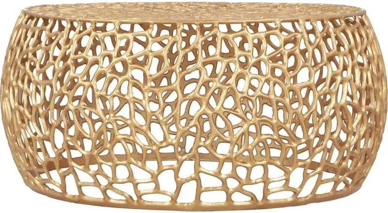 

Collection Modern | Contemporary Solid Aluminum Round Coffee Table with Intricate Design, 35" W x 35" D x 16" H, Gol