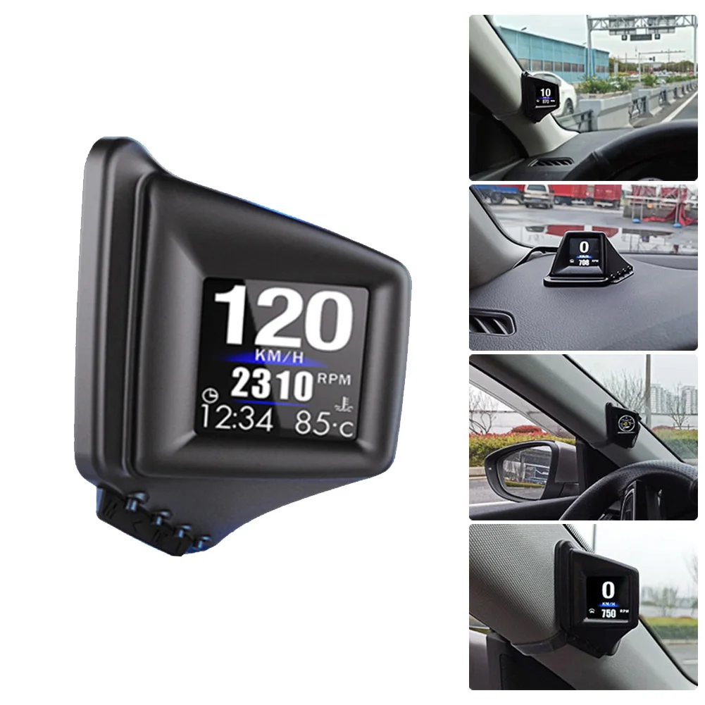 

Car HUD Head-Up Display GPS+OBD Dual System A-pillar Smart Gauge Driving Speedometer Odometer Digital Meter Alarm System