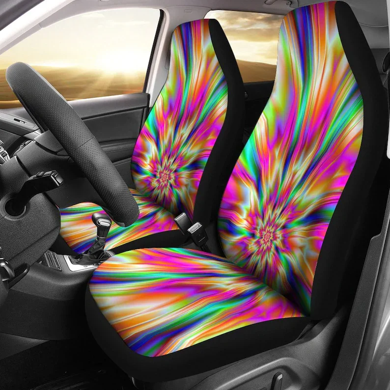 

Colorful Psychedelic Abstract Art Car Seat Covers Pair, 2 Front Seat Covers, Car Seat Protector, Car Accessories