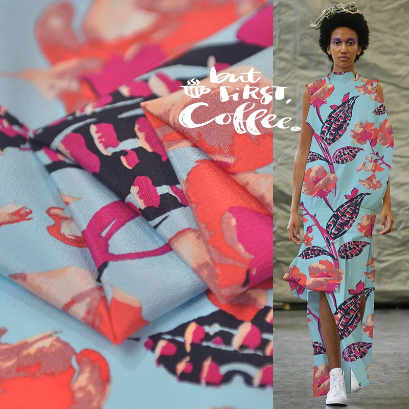 

Шелковая ткань с цифровым принтом, ширина 140 см, 17 Момми, натуральный шелк тутового шелкопряда, мягкая ткань для платьев, рубашек, ткань для ш...