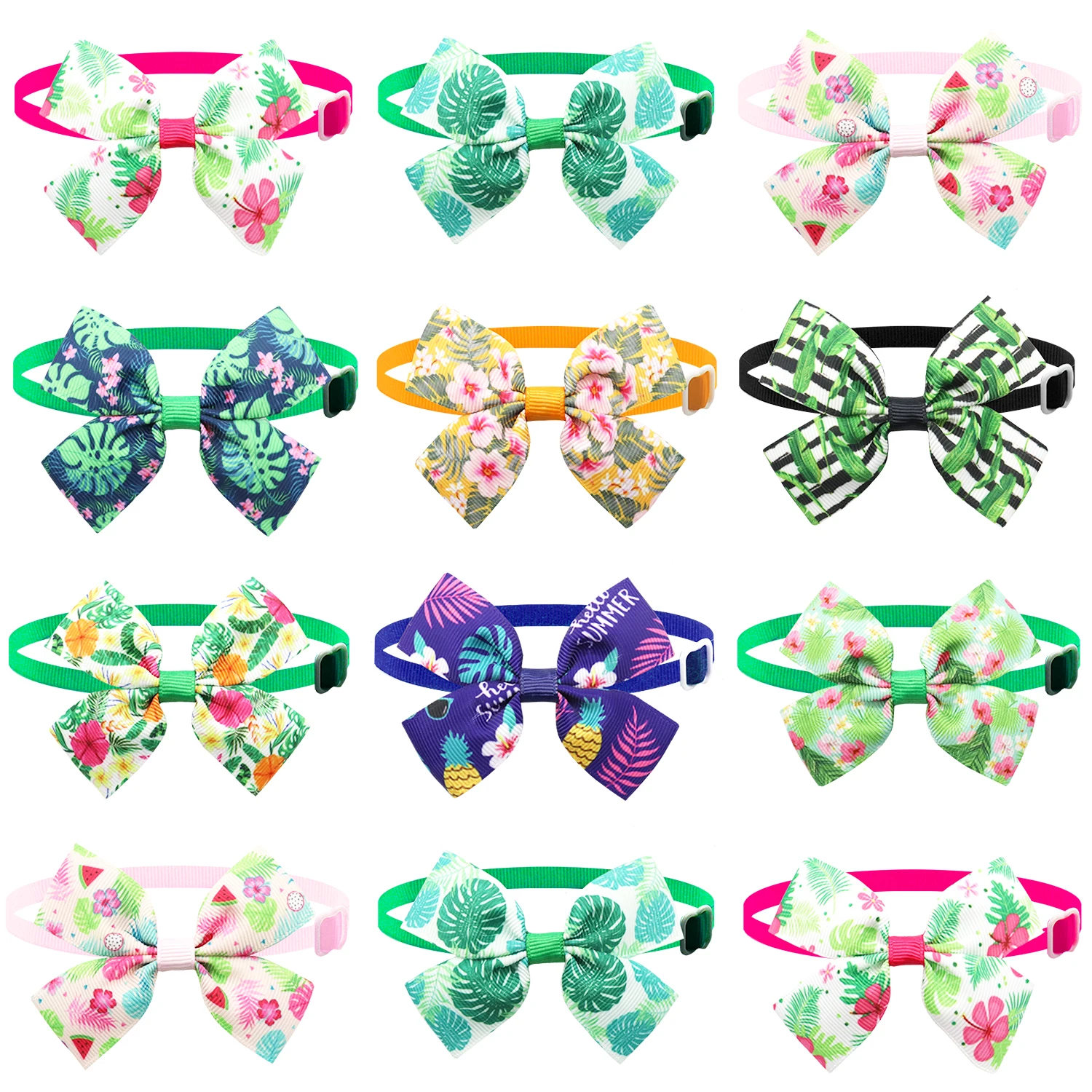 

Dog Cat Bows Bowties Flower Tie Bow Tropic Adjustable Summer Accessories Dog Leaves Pet For Dog Green Grooming 50/100pcs Bows