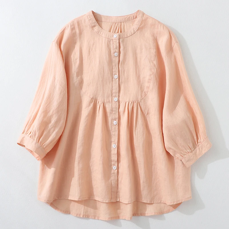 

2023 Spring Summer Solid Cotton Linen Blouse Shirt Button Up Elegant Office Ladies Women Casual Loose Tops Temperament Blusas