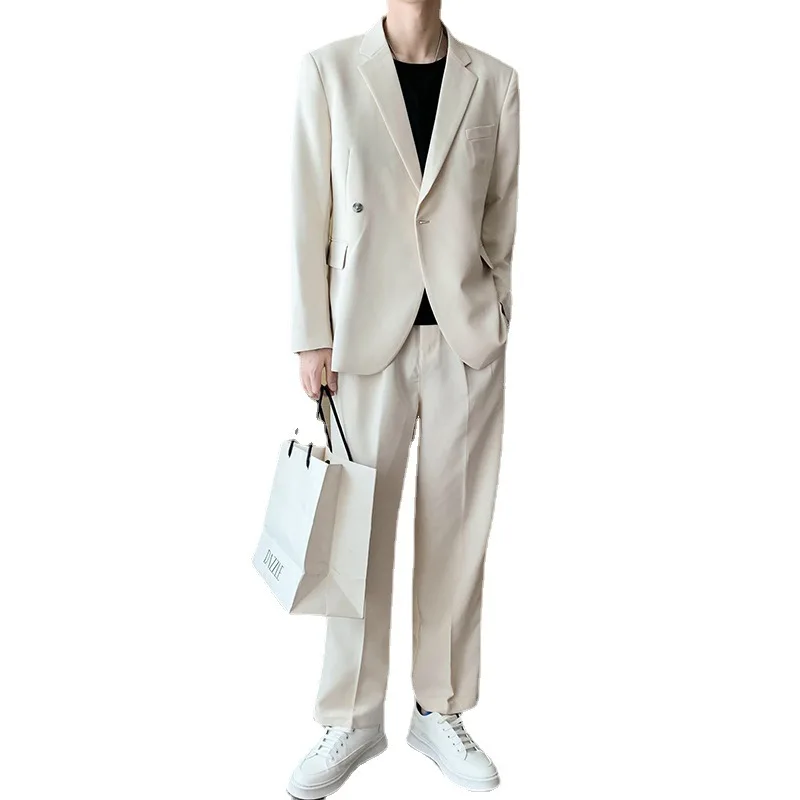 

Костюм Lansboter мужской бежевый из 2 предметов, повседневный приталенный пиджак с длинным рукавом для свадьбы, банкета, делового и ежедневного использования с брюками