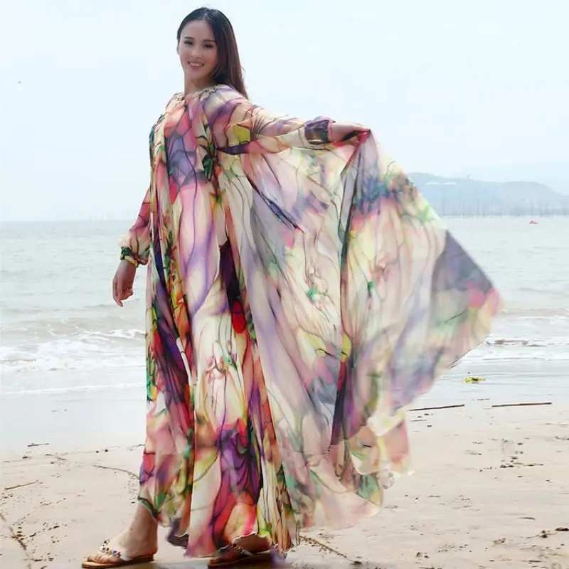 Summer Beach Holiday Travel Maxi Dress Bohemian Maternity Photo Shoot alabiya Fashion Muslim Loose Chiffon Long Dress Seaside