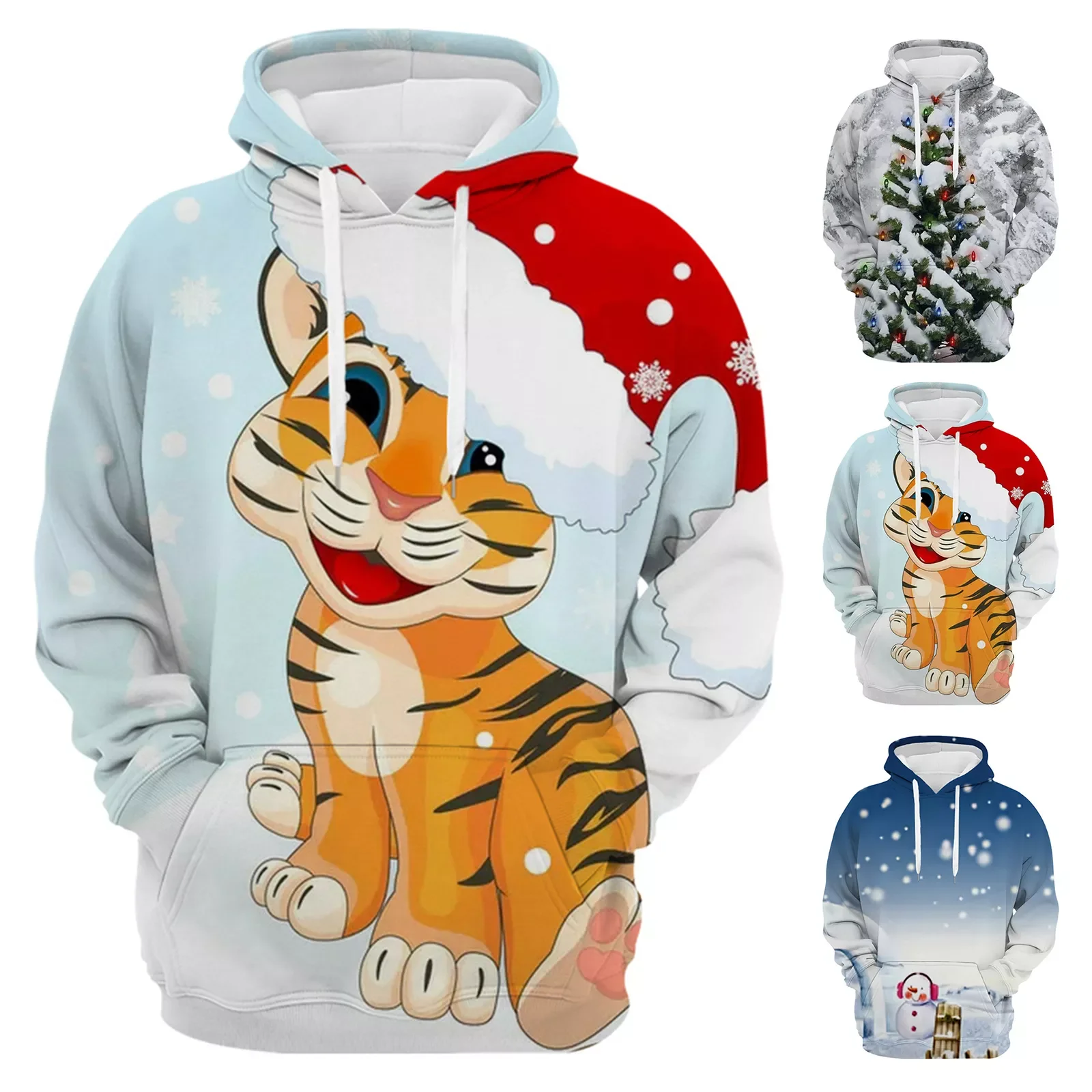 

NEW IN Christmas Women And Men Long Sleeve Deer Printed Hoodies Drawstring Sweatshirts Xmas Holiday Fit Zip up Sweatshirt Dress