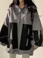 deeptown korean fashion letter print hoodies women harajuku hippie oversized sweatshirts loose long sleeve tops mall goth grunge