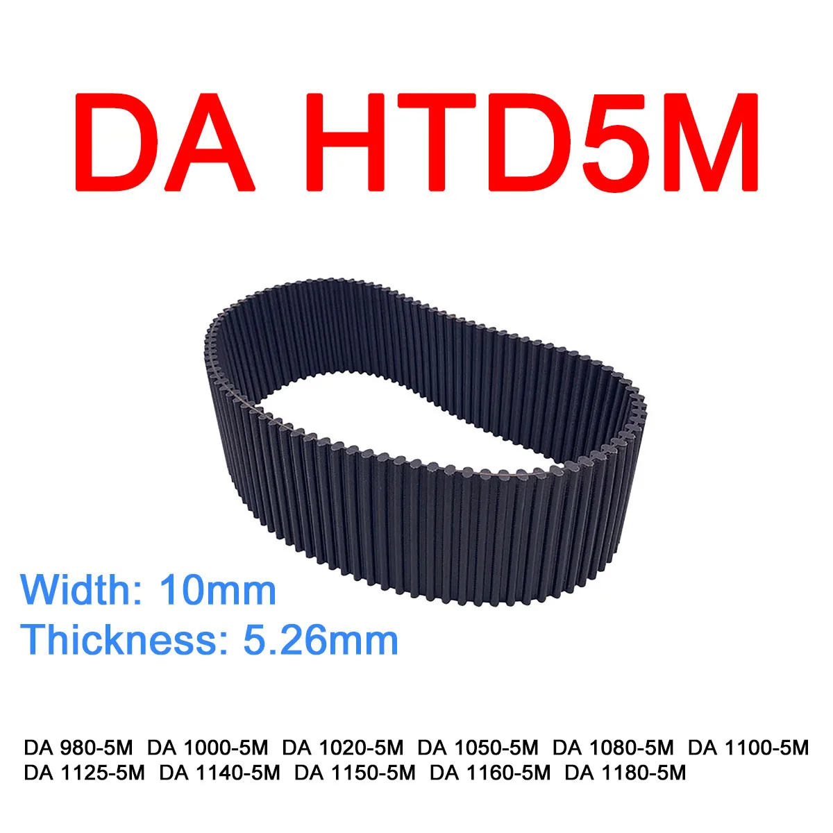 

1Pc Width 10mm DA HTD5M Rubber Arc Tooth Timing Belt Pitch Length 980 1000 1020 1050 1080 1100 1125 1140 1150 1160 1180mm Closed