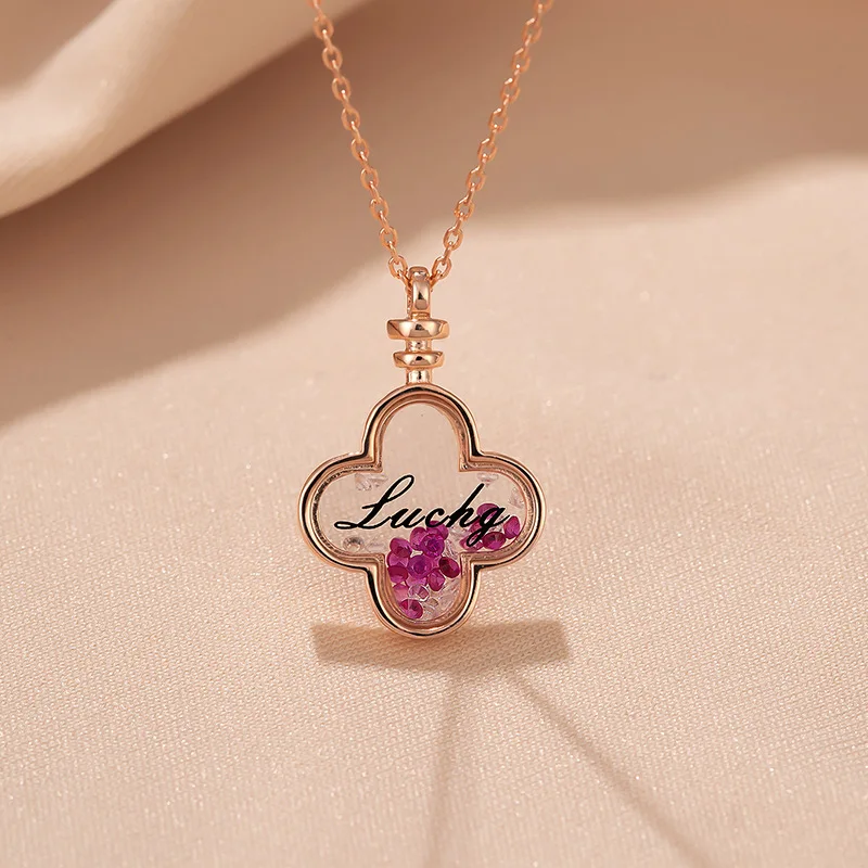 

New fashion trend S925 silver inlaid 5A zircon minimalist luxury luxury high-end lucky four-leaf clover necklace