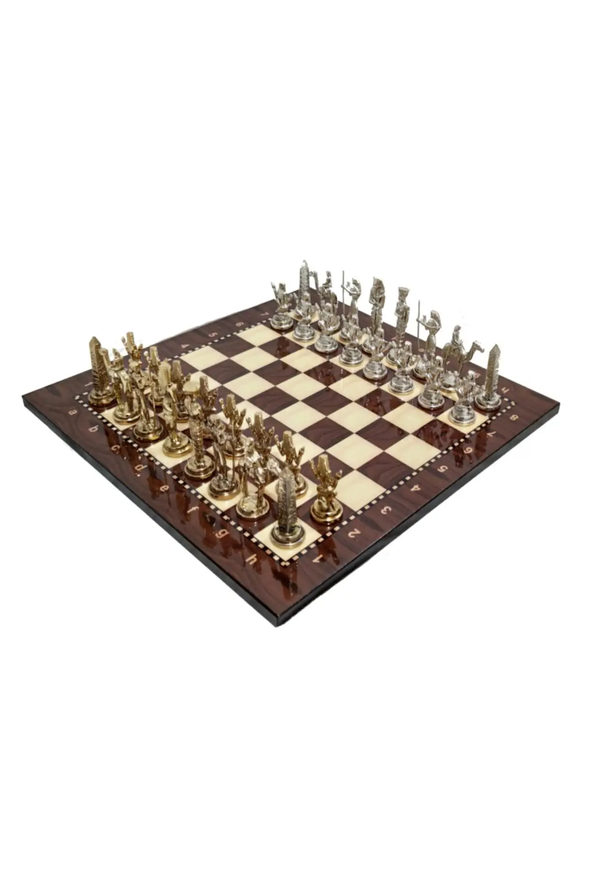 Роскошный набор шахматных фигур из металлического литья 35x35 см египетские